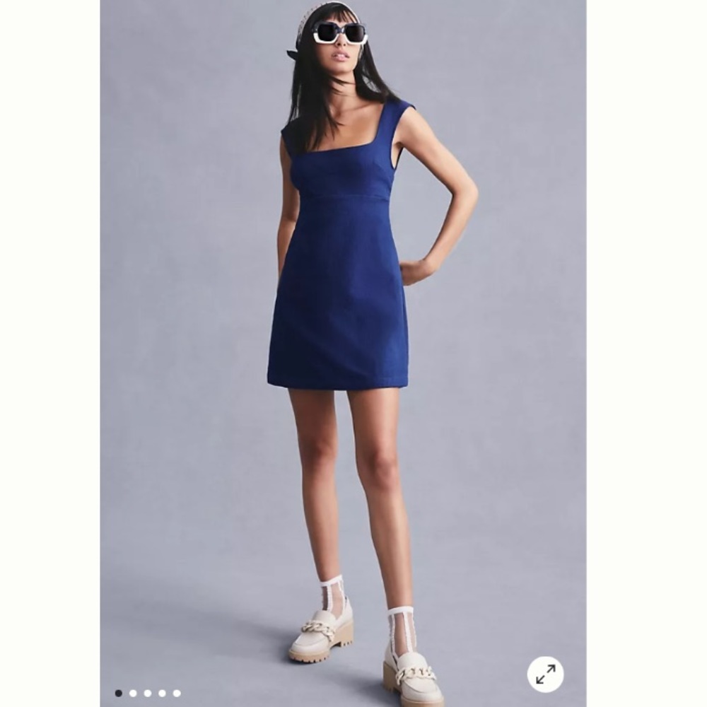 Anthropologie Blue Sheath Mini Dress Square Neck Cap Sleeve